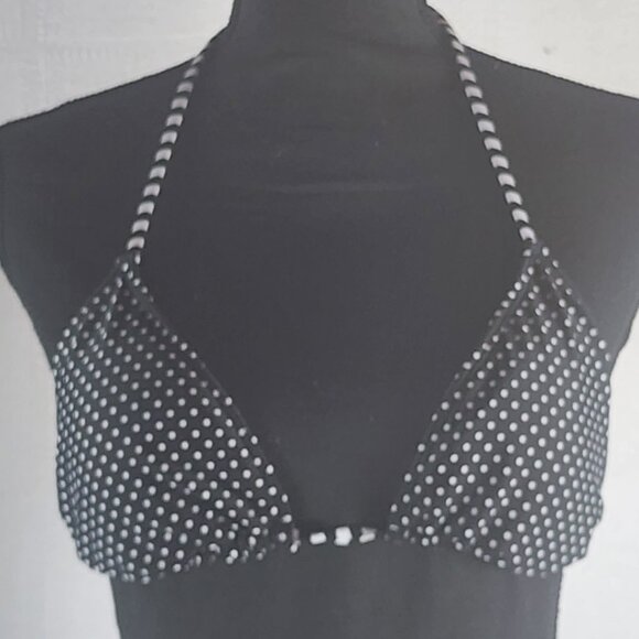 Massimo Black and White Polka Dot Striped Straps Nylon Span Bikini Top Size S - Picture 2 of 16